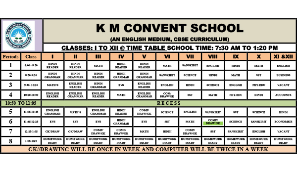 Summer Time Table